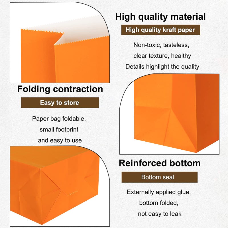 KEYYOOMY Mini Bright Color Paper Bags Orange Party Favor Bags Small Party Goodie Bag Paper Lunch Bag (Orange, 50 CT, 3.5 X 2.4 X 7.1 In) - Image 3